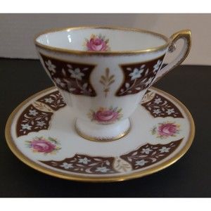 Vintage AbbeyDale Tea Cup Saucer Brown Pink Rose Bone China Duffield Derbyshire